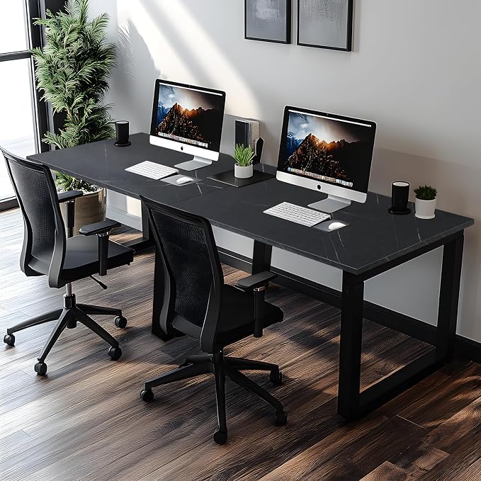 Kaboon Universal Tabletop 47.25"x30", Solid One-Piece Melamine Table Top, Double Desk L-Desk DIY, Home and Office,Cloud Atlas/Black Marble