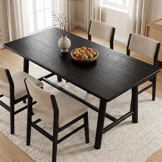 Ya-Home Black Dining Table, 69" Wood Kitchen Table with Solid Wood Legs, Seats 4-6, Modern Farmhouse Dinner Table for Dining Room Home Office, 69" L x 31.5" W x 30" H