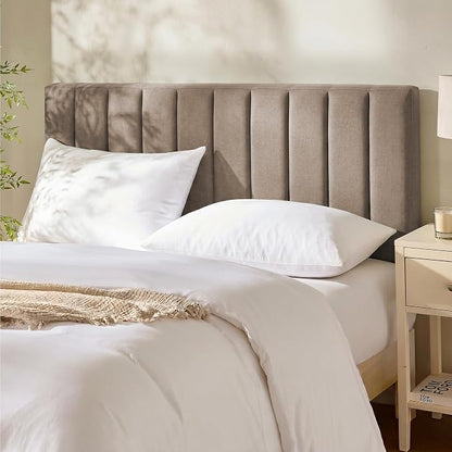 Hearth & Harbor Wall Mounted King Headboard Only, Bed Headboard King Size | Easy Assemble, Floating Peel & Stick, Upholstered Channel Stitched, 3D Wall Panels, 5 Strips of 3M Tape Included, Mocha Brown