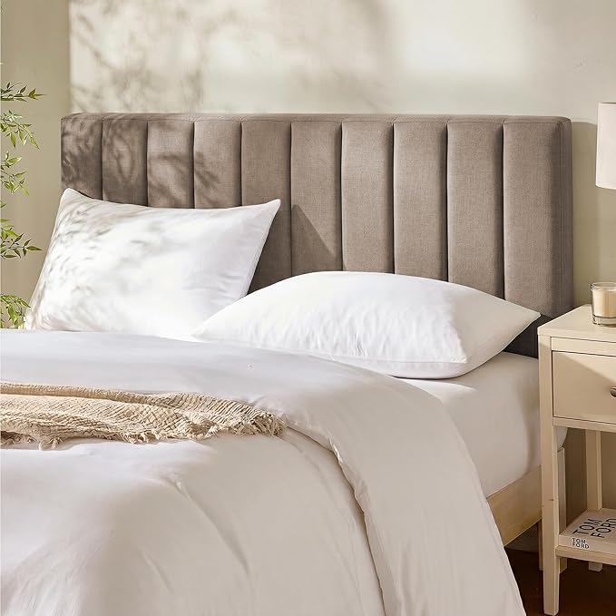 Hearth & Harbor Wall Mounted Full Headboard Only, Bed Headboard Full Size | Easy Assemble, Floating Peel & Stick, Upholstered Channel Stitched, 3D Wall Panels, 5 Strips of 3M Tape Included, Mocha Brown