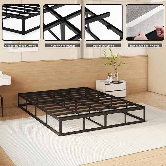 NHODIR High Profile Box Spring Full, 9 Inch Heavy Duty Metal Bed Base, Upholstered Fabric Foundation with Easy Assembly, Noise-Free Support