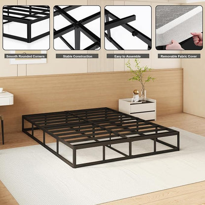 NHODIR High Profile Box Spring Full, 9 Inch Heavy Duty Metal Bed Base, Upholstered Fabric Foundation with Easy Assembly, Noise-Free Support