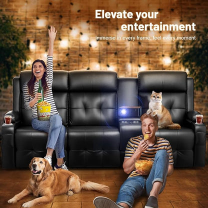 Loveseat Recliner Sofa, Home Theater Seating with Massage, 3 Seat Reclining Loveseats with Console, Wall Hugger RV Couch Movie Theater Chairs, RV Furniture Sofas with USB, Cup Holders for Gaming Room