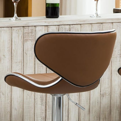 Roundhill Furniture Masaccio Cushioned Leatherette Upholstery Airlift Adjustable Swivel Barstool with Chrome Base, Set of 2, Caramel