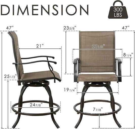 Kozyard Isabella Outdoor Swivel Bar Stools, Counter Height Patio Swivel Chairs with Textilene Seat, Outdoor Bar Height Chairs for Backyard, Bistro, Patio Bars, Beige
