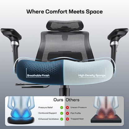 Marsail Ergonomic Office Chair with 6D Armrests, 3D Adjustable Headrest, Slide Seat, Lumbar Support, and 4-Position Tilt Lock – Big and Tall Office Chair with 330 lbs Capacity, Pack of 10