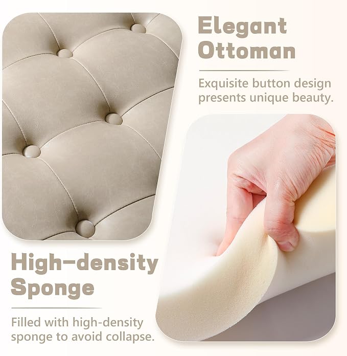 30-Inch Round Storage Ottoman, Button Tufted Ottoman Coffee Table with Removable Top for Living Room, Bedroom, Office (Beige)