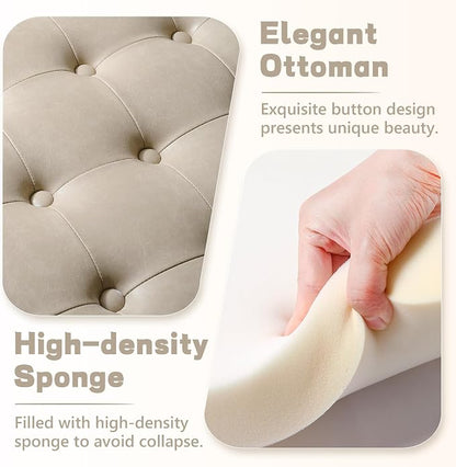 30-Inch Round Storage Ottoman, Button Tufted Ottoman Coffee Table with Removable Top for Living Room, Bedroom, Office (Beige)