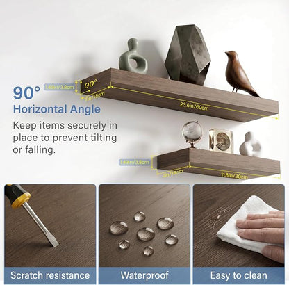 Floating Shelves for Wall, Bathroom Shelves Over Toilet, Wall Shelves & Book Shelf for Room, Hanging Shelf, Modern Wooden Mounted Floating Shelves, 24x7x1.5 in (Smoke Gray, Set of 2)