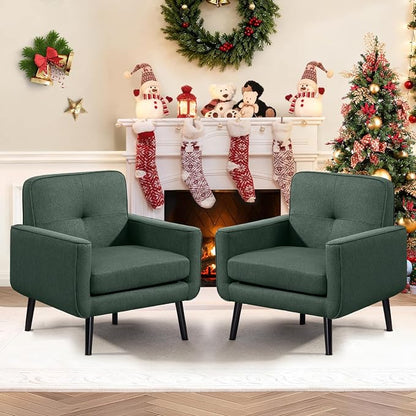 Vogue Furniture Direct Accent Chair Set of 2, Fabric Modern Chair with Wooden Frame, Cozy Armchair Reading Chair with Comfy Back for Apartment, Living Room, Bedroom, Small Space, Corner, Green
