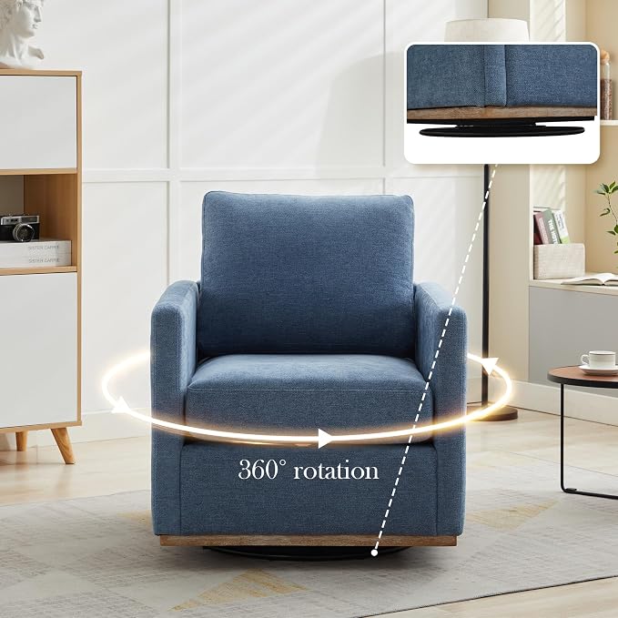 Aoiy & Wifon 30.7" W Swivel Accent Chair Set of 2, Mid Century Modern Swivel Chairs for Living Room, Comfy Small Accent Chair, Wavy Chenille, Blue