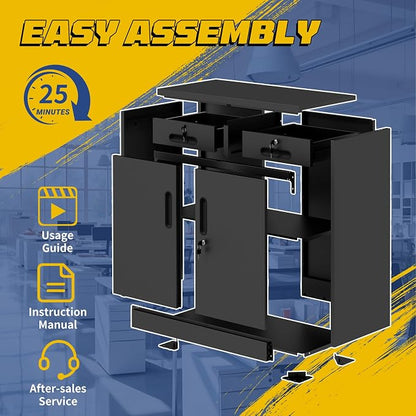 Metal Storage Cabinet with Drawer and Adjustable Shelve, 35" Steel Garage Storage Cabinets with lock, Locking Tool Cabinet Utility Cabinets for Garage,Bathroom,Kitchen,Home Office,School,Shop