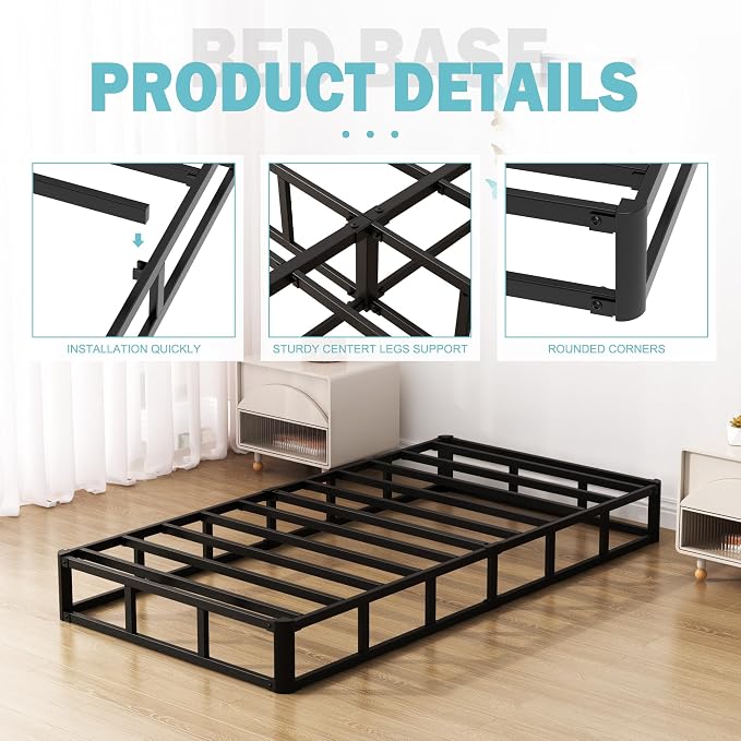 Upcanso 7 Inch Twin Box Spring Bed Base, Low Profile Metal Boxspring Twin with Fabric Cover, 2000 Lbs Max Weight Capacity Mattress Foundation, Noise-Free, Easy Assembly