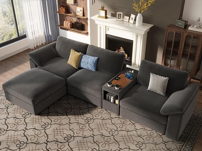 EASE MOOSE Oversized L Shape Sectional Modular Sofa, Extra Large Deep Seat Couch with Versatile Console Modular Cloud Sectional Couch,Removable Washable