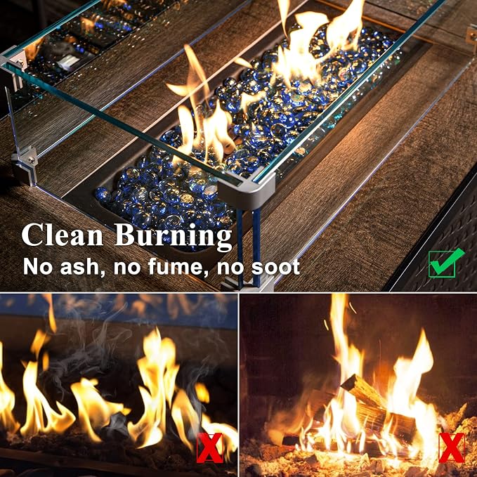 GASPRO 10 lbs Fire Glass for Propane Fire Pit, 3/4 Inch Glass Beads for Fire Pit Table, Glass Rocks for Garden Decor- Cobalt Blue