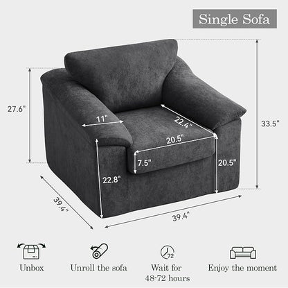 Boneless Single Sofa Chair, Modern Cloud Accent Chair, Comfy Deep Seat Couch for Living Room, Bedroom, Apartment, Small Space, No Assembly, Dark Gray