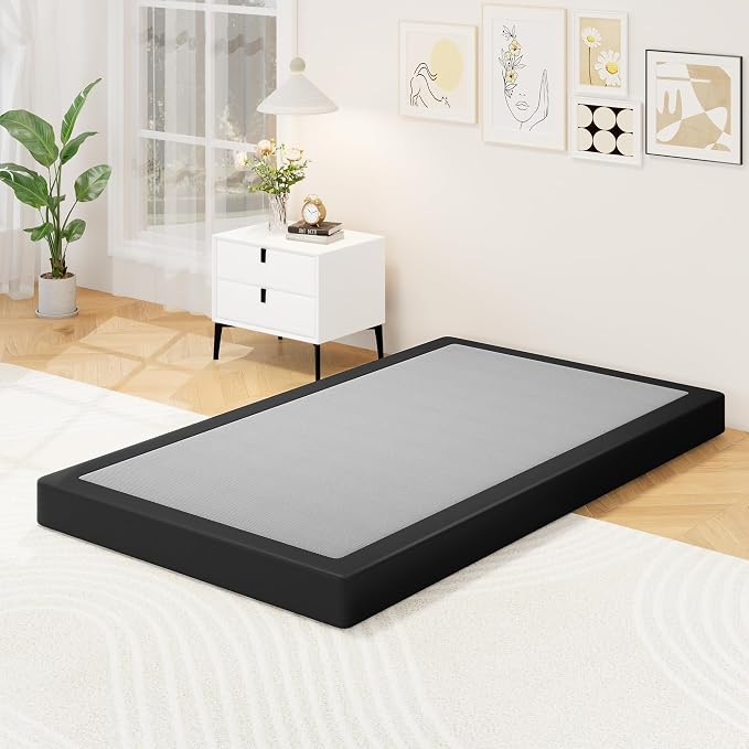 Awesofurni Twin Box Spring, 5 Inch Low Profile Twin Box Spring Only Bed Base, Heavy Duty Metal Frame Mattress Foundation with Fabric Cover, Easy Assembly-Noise Free