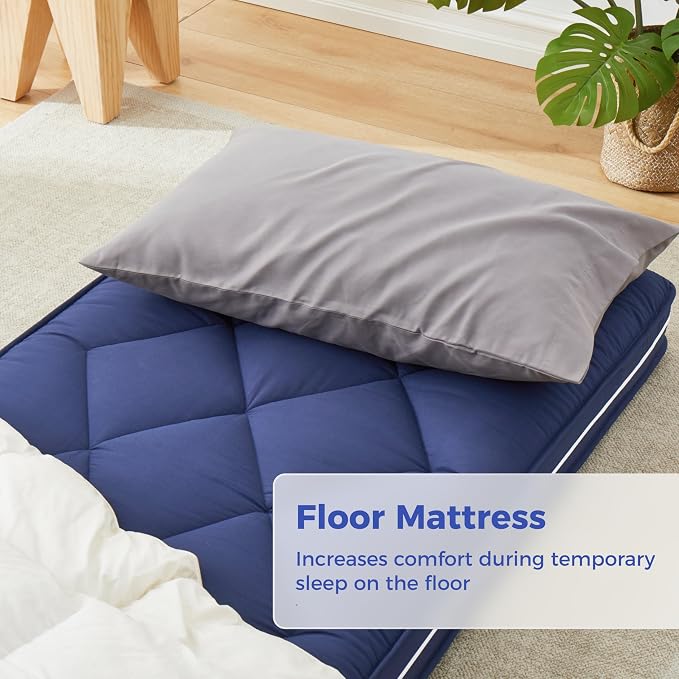 Jamdok 4Inch Floor Mattress,3 Layer Structure Cot Mattress Topper,Gel Memory Foam Futon Mattress,Removable Thickened Cover,Portable Roll Up Sleep Pad (Blue, 75X30)