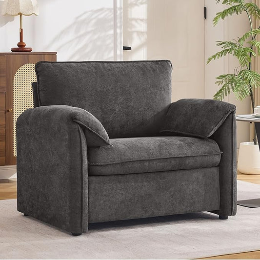 Oversized Accent Chair for Living Room, 41.73" Large Modern Armchair with Deep Seat, Mid-Century Comfy Reading Chair with Padded Arms, Chenille Single Sofa Chairs for Bedroom, Dark Grey