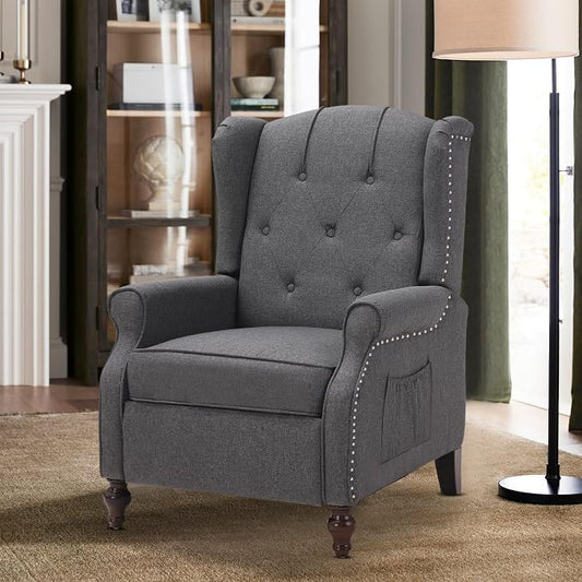 Wingback Recliner Chair with Massage and Heat Tufted Fabric Push Back Arm Chair, Recliner Chair for Living Room Bedroom Home Theater (1,Grey)