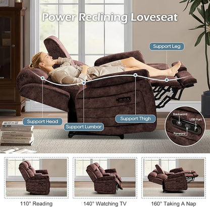 Power Zero Gravity Reclining Loveseat with Adjustable Headrest, Double Reclining Loveseat with Console, Power Loveseat Recliner with USB & Type-C Ports for Living Room (Brown)