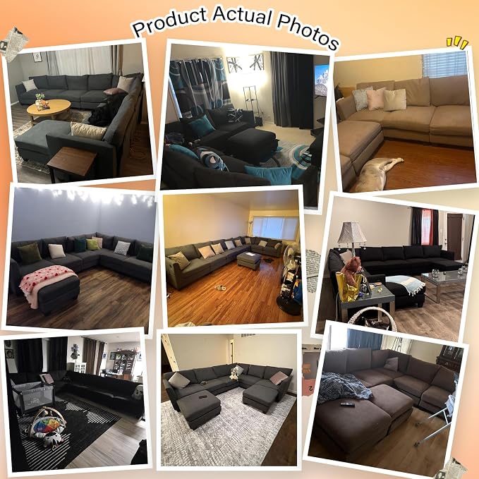 122.8" Large Sectional Couches for Living Room, 6 Seater L Shaped Modular Sectional Sofa with Two Storage Ottomans & USB, Oversized Corner Couch for Living Room（Brown）