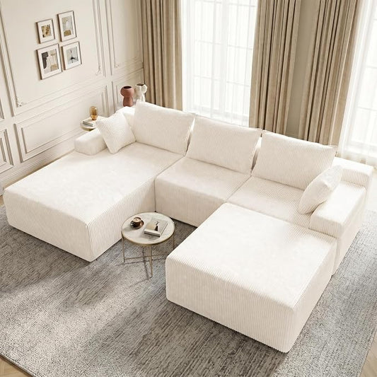Lifelink 108" Boneless Couch U-Shaped - Modular Sectional Couches for Living Room Cloud Sofa with Deep Seat High Back Removable Ottoman No Assembly Required