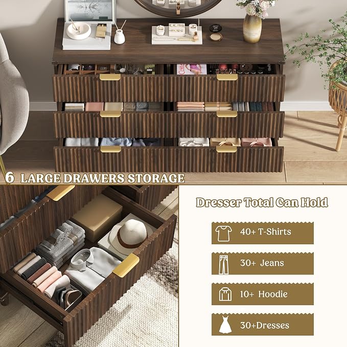 Lulive Modern Dressers and Nightstands Set 3-Piece, 2 Night Stands + 6-Drawer Dresser with Charging Station Modern Bedroom Sets