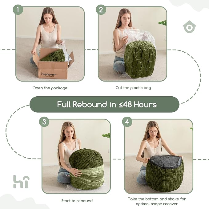 HIGOGOGO Pouf Ottoman Stuffed Round Modern Foam Filled Foot Rest Poufs for Living Room Chair Decorative 20 X 15 Inches Boho Relax Stool for Wedding Christmas Party, Green