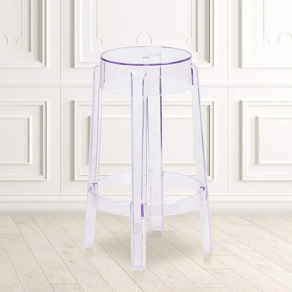 Flash Furniture Laney 25.75" Indoor/Outdoor Counter Height Transparent Dining Stool with Foot Ring, Stackable Ghost Counter Height Stool, Transparent