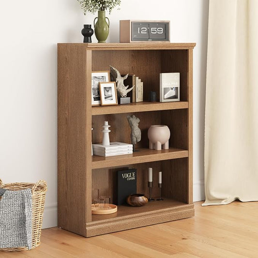Bevfint 43 in Tall Bookcase, 3-Tier Bookshelf Open Storage, 33 inch Wide Floor Standing Indoor Furniture, Book Cases for Home School Library Office Bedroom Kids, Oak 3 Tiers