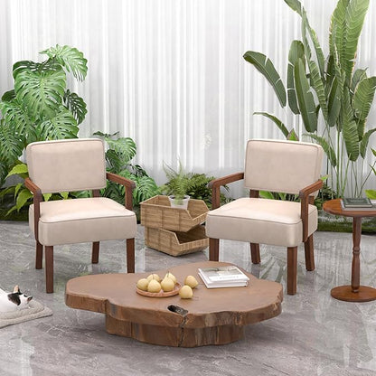 FAGAGA Accent Chairs Set of 2 with Table, PU Leather Chair for Living Room Oversized Armchair with Soft Seat and Armrests for Bedroom Dinning Reading Waiting Room (Leather Beige)