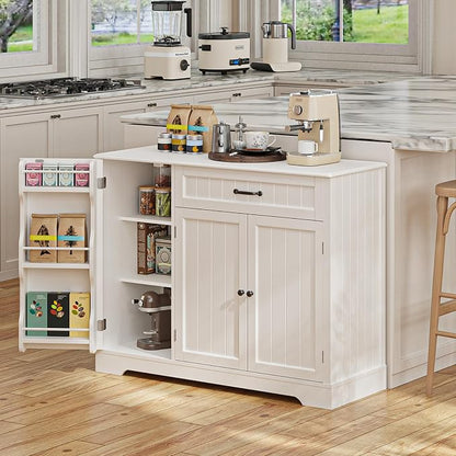 Gizoon Kitchen Coffee Bar Cabinet with Storage Kitchen Sideboard Buffet Cabinet with Drawers, Short Pantry with Door and Shelves for Bathroom and Living Room, White, Painted