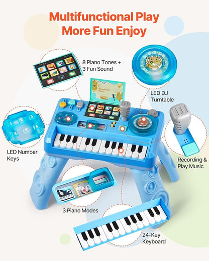VEVOR Baby DJ Playset for Toddlers 6-18 Months, Educational Musical Table Toys with 133 Sound Sources, Recording and LED DJ Turntable, Baby Activity Table for Birthday, for Kids Aged 6-18 Months