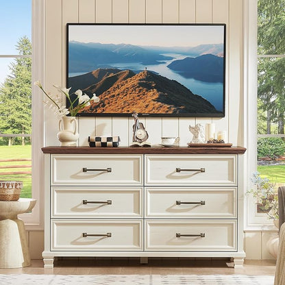 SAVOR LIFE Farmhouse Dresser and Nightstand Sets of 3 Piece, 6 Drawer Dresser and 2 Drawer Nightstand Set, Rustic Wood Bedroom Furniture Set for Home,Hallway,White