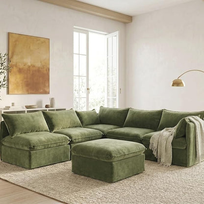 Cloud Modular Corner Sectional, Oversized Deep Seat Comfort, Luxe Chenille | Fully Removable Washable Covers, Memory Foam Seat Cushions, Storage Ottoman, Premium Fabric