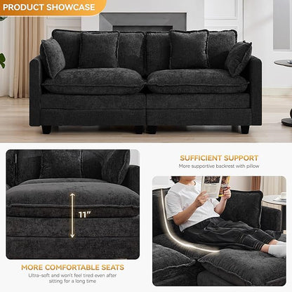76'' Cloud Deep Seat Loveseat, Upholstered Chenille Modular 2-Seats Sectional Sofa Couch, Modern Comfy Settee Loveseat for Living Room Set, Small Apartment, Dark Grey