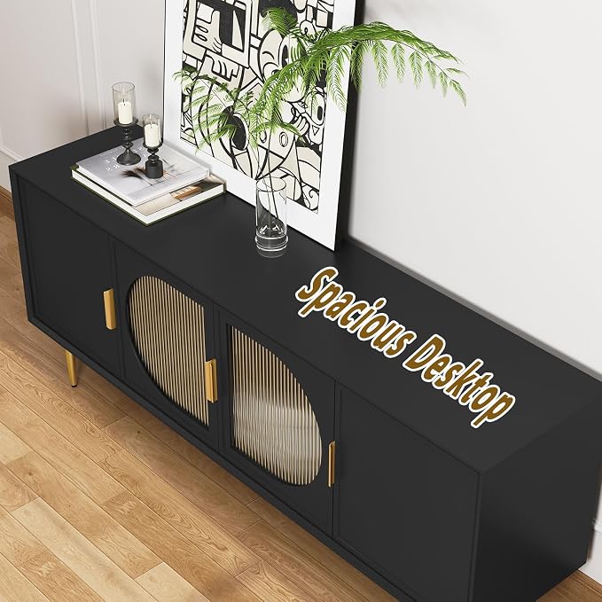 66" TV Stand for 75 Inch TV, Minimalist Media Console with Adjustable Shelves, Modern Entertainment Center with Storage for Living Room Bedroom, Black