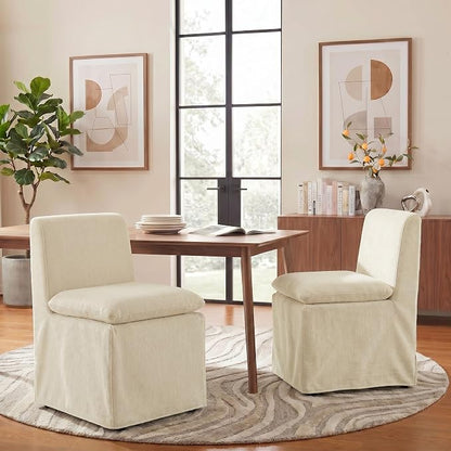 KISLOT Upholstered Dining Chairs Set of 4 with Casters, Modern Armless Kitchen Chairs with Removable Washable Cover, Chenille Velvet Fabric, Sturdy Metal & Wood Frame, 19.5" Seat Height, Sand