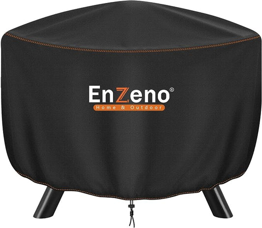 Enzeno Fire Pit Cover Round,37inch Outdoor Round Firepit Cover,Waterproof Oxford Cloth Patio Fire Cover for Outdoor Fire Pit,Fits 34-36 inch Gas Firepit/Bowl(37" Dia X 20" H)