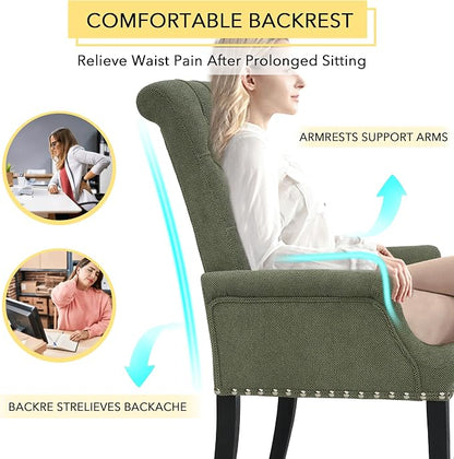 adochr Upholstered Fabric Accent Dining Chair, Arm Dining Chair with Elegant Tufted Club for Dining Room Kitchen Room, Green