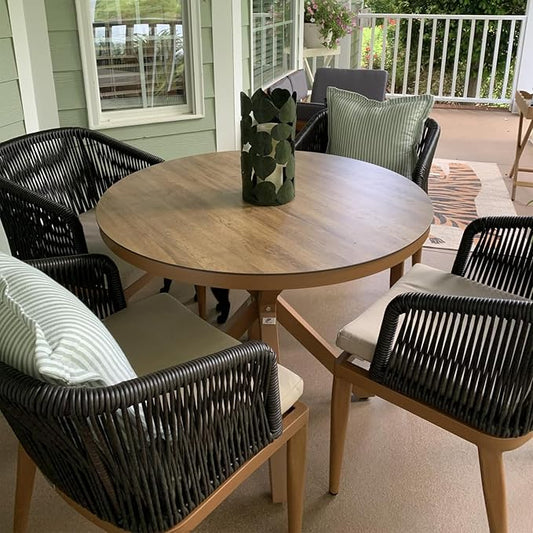 PURPLE LEAF 5 Pieces Round Outdoor Dining Set Patio Table and Chairs Set Aluminum Wicker Rattan Patio Furniture Set for Lawn Garden Porch Brown