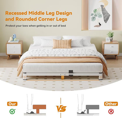 NKZ Queen Platform Bed Frame 4 Inch, Heavy Duty Metal Low Profile Bed Frame with Round Corner Legs, 3500lbs Weight Capacity Reinforced Frame, No Box Spring Needed，Noise-Free, Easy Assembly