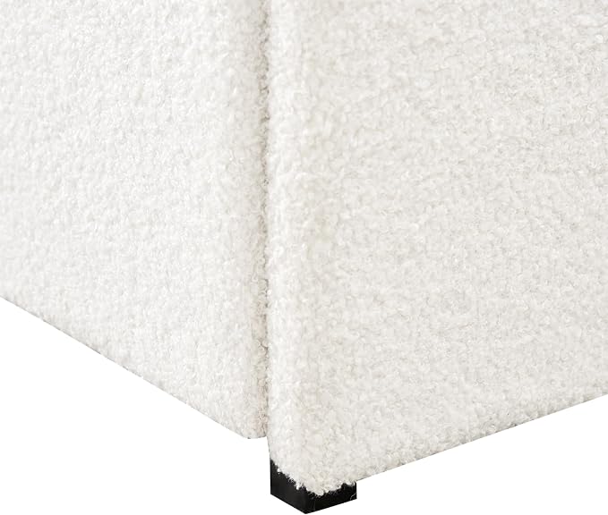 Ball & Cast Queen Size Bed Frame,Boucle Upholstered Platform Bed with Patented 4 Drawers Storage & Curved Stitched Headboard,Wooden Slats Support,No Box Spring Needed,Easy Assembly,Ivory