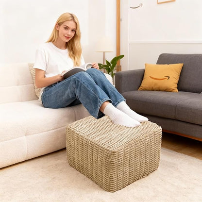 Asuprui Round Square Pouf Ottoman Foot Rest – Lightweight Modern Footstool with Plush Foam Filling, Perfect for Living Room Decor & Cozy Comfort – 20x20x14 Inch Chic Accent Piece (Light Coffee)