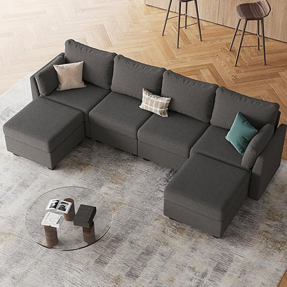 Huatean Home 114.17" Modular Sectional Sofa, 6 Seat Modular Couch with Storage, Memory Foam, Convertible Sectional Couches for Living Room, U Shaped Comfy Modular Sofa with Chaise, Dark Grey