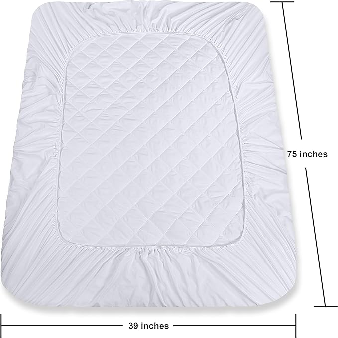 Quilted Fitted Mattress Pad, Twin Mattress Protector Topper with Deep Pocket Stretches up to 16 Inches, Machine Washable Mattress Cover by Utopia Bedding (White)