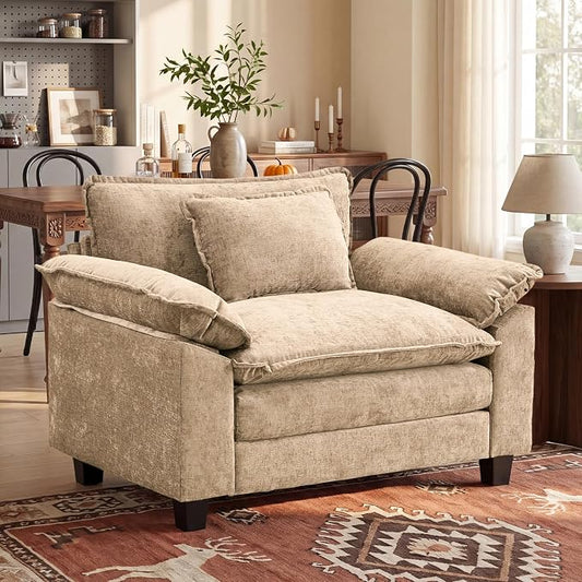 Oprisen Modular Sectional Sofa, Comfy Cloud Couch Sectional Sofa, Chenille Sofa Sleeper Deep Seat Sofa with Throw Pillows for Living Room (Khaki, 53"- Single Seat)
