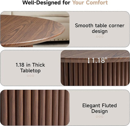 31.5" Round Coffee Table, Modern Fluted Accent Center Table with Metal Frame, Wooden Circle Coffee Tables for Living Room Small Space or Office (Walnut)