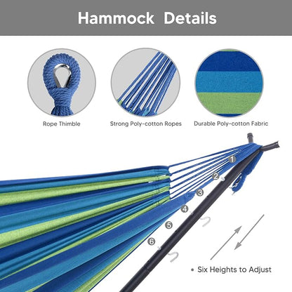 SUNCREAT 2-in-1 Hammocks Hammock Chair with Stand, 475 lbs Capacity, Heavy Duty Two Person Hammock with Stand, Patented, Blue Stripe